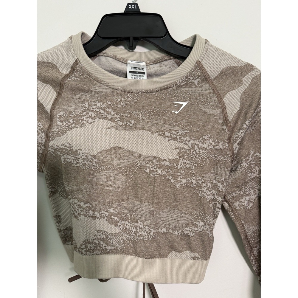 Gymshark Adapt Brown Seamless Lace Up Back Crop Long Sleeve Sz M Gym Athletic - Picture 2 of 5